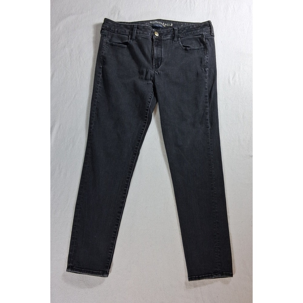 American Eagle AEO Jegging Women 16 Faded Black Super Stretch Denim Regular